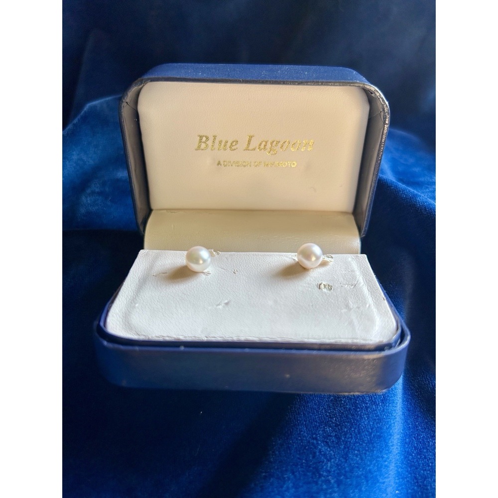 Blue Lagoon Cultured Pearl Stud Earrings 585 14k Yellow Gold w/ Box